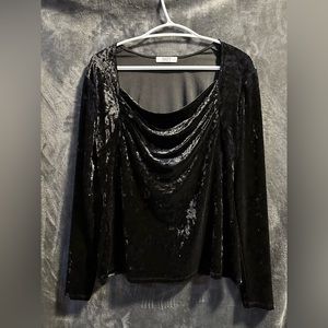 Black Suzy Shier Square Cowl Neck Long Sleeve Velvet Shirt Size Large